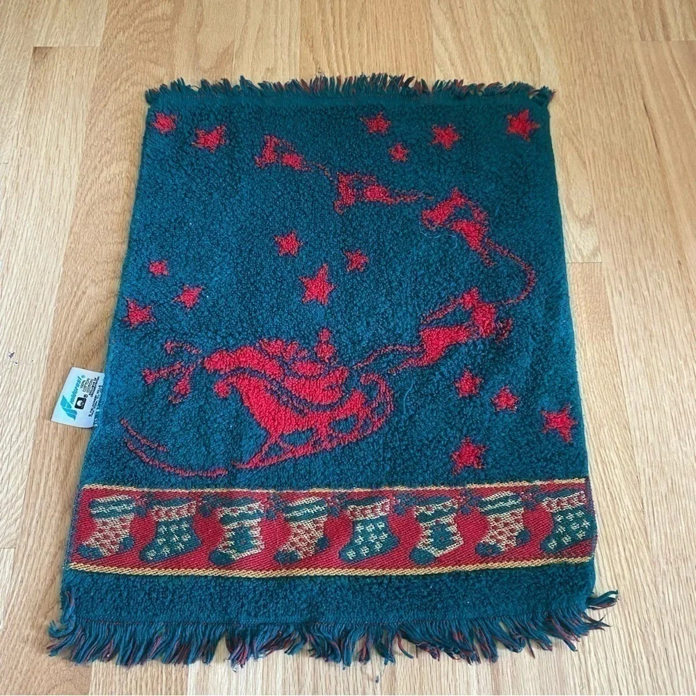 Vintage Christmas Fringe Tea Towel Bundle Lot of 4 Santa Christmas Tree Red